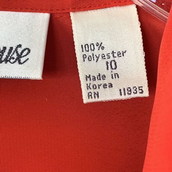 Vintage 80’s Red Button Up Blouse La Blouse Sz 10 Long Sleeve W/ Shoulder Pads - Picture 6 of 10